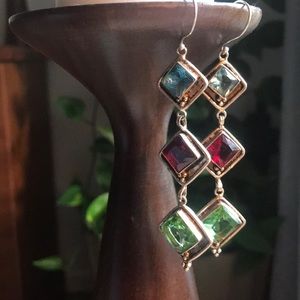 Large dangle gemstone earrings silver 925 red blue